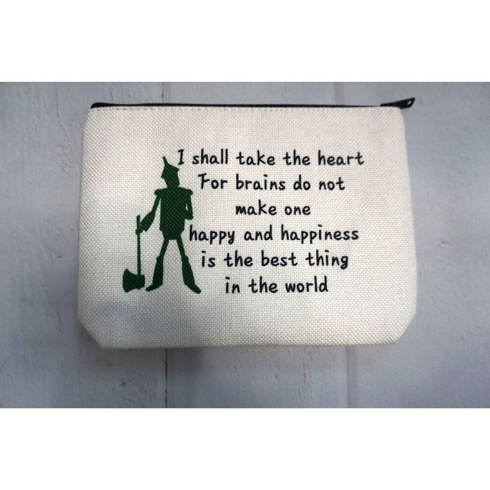 Wizard of Oz Tin Man Quote Canvas Zipper Pouch White & Green - Picture 3 of 7